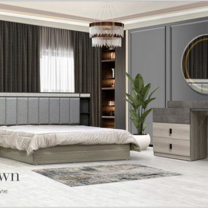 غرفة نوم بتصميم حديث مع أثاث عصري وألوان متناسقة، مثالية للمساحات العصرية.