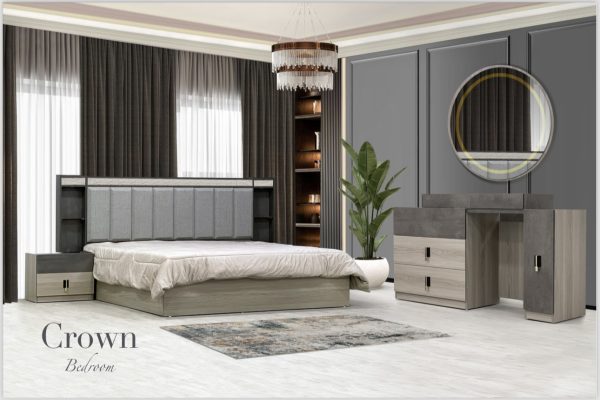 غرفة نوم بتصميم حديث مع أثاث عصري وألوان متناسقة، مثالية للمساحات العصرية.
